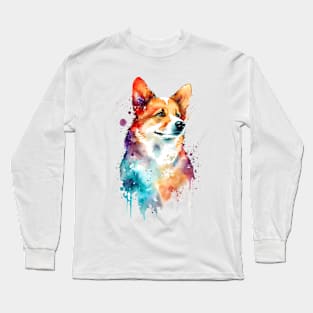 Rainbow Pembroke Corgi Watercolor Art Long Sleeve T-Shirt